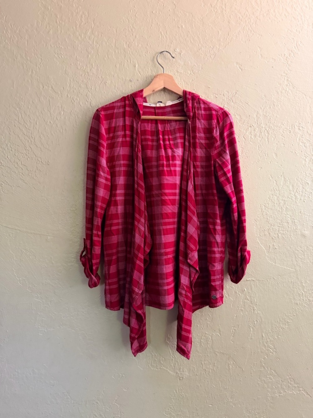 Roxy Red Plaid Open-Front Cardigan